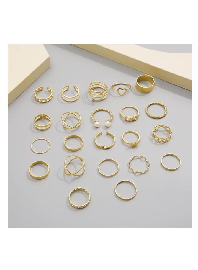 Shining Diva Fashion 22pcs Latest Stylish Stackable Kunckle Rings Set for Women and Girls Butterfly Heart Boho Gold and Silver Plated Rings - Image 3