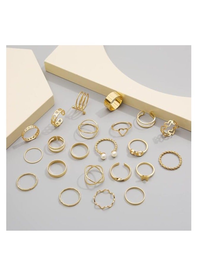 Shining Diva Fashion 22pcs Latest Stylish Stackable Kunckle Rings Set for Women and Girls Butterfly Heart Boho Gold and Silver Plated Rings - Image 4