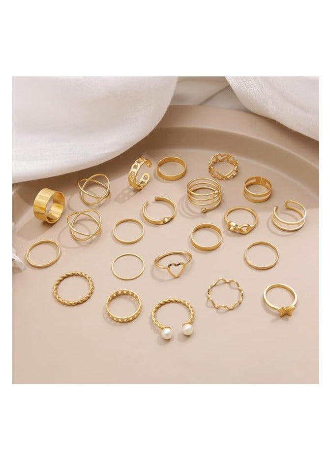 Shining Diva Fashion 22pcs Latest Stylish Stackable Kunckle Rings Set for Women and Girls Butterfly Heart Boho Gold and Silver Plated Rings - Image 5