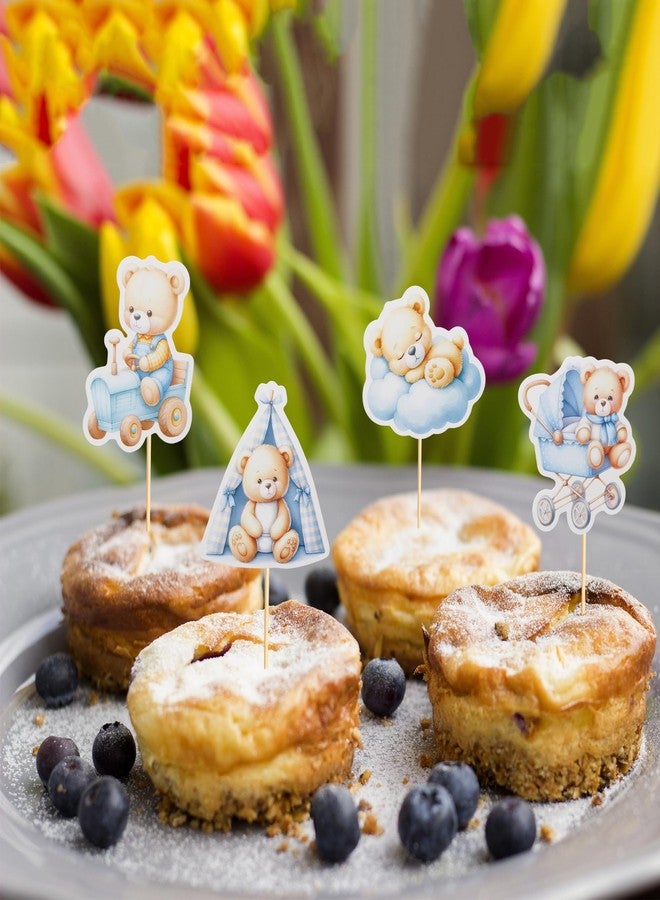 Arthsdite 24Pcs Baby Shower Bear Cupcake Toppers Cloud Baby Bear Baby Shower Tent Rocking Chair Cupcake Picks Decorations Birthday Party Supplies for Boys - Blue - Image 3