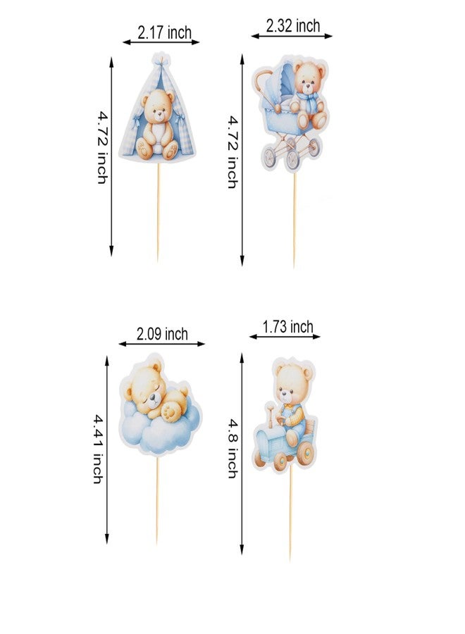 Arthsdite 24Pcs Baby Shower Bear Cupcake Toppers Cloud Baby Bear Baby Shower Tent Rocking Chair Cupcake Picks Decorations Birthday Party Supplies for Boys - Blue - Image 2