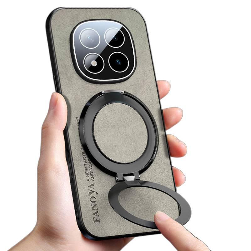 MS غطاء واقي بملمس جلد لـ Redmi Note 14 Pro مع حماية من السقوط وحامل قابل للطي مع مقاوم للصدمات مع تغطية كاملة باللون Silver بوظيفة حامل باللون الفضي باللون الأحمر - Image 3