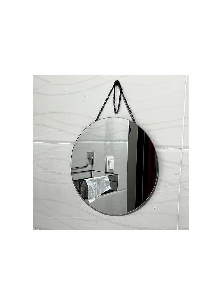 SS SS Tech 20 Inch Hanging Wall Round Mirror, Circle Frameless Modern Decor Mirror with Black Chain for Bedroom, Living Room, Hallway, Bathroom  - Image 2
