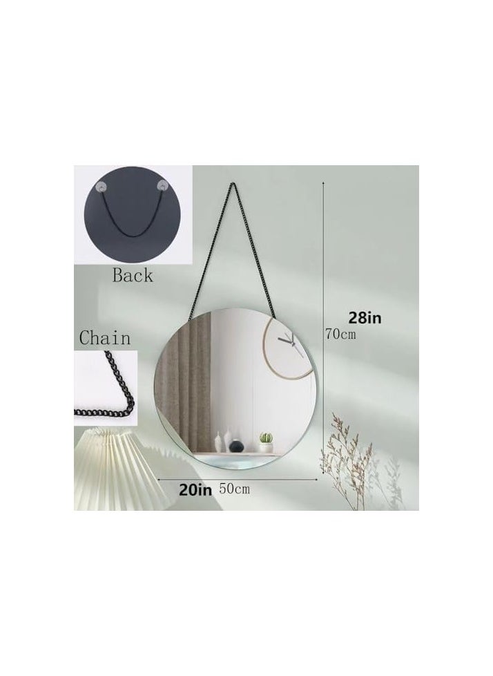SS SS Tech 20 Inch Hanging Wall Round Mirror, Circle Frameless Modern Decor Mirror with Black Chain for Bedroom, Living Room, Hallway, Bathroom  - Image 3