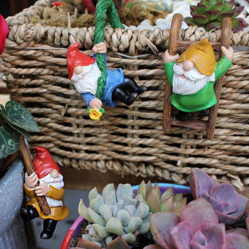 JARPSIRY Set of 3 Cute Climbing Gnome Figurines Flower Pot Hugger, Resin Hanging Gnomes Statue Outdoor Decor Fence Ornaments for Patio Lawn Garden Yard - Image 2