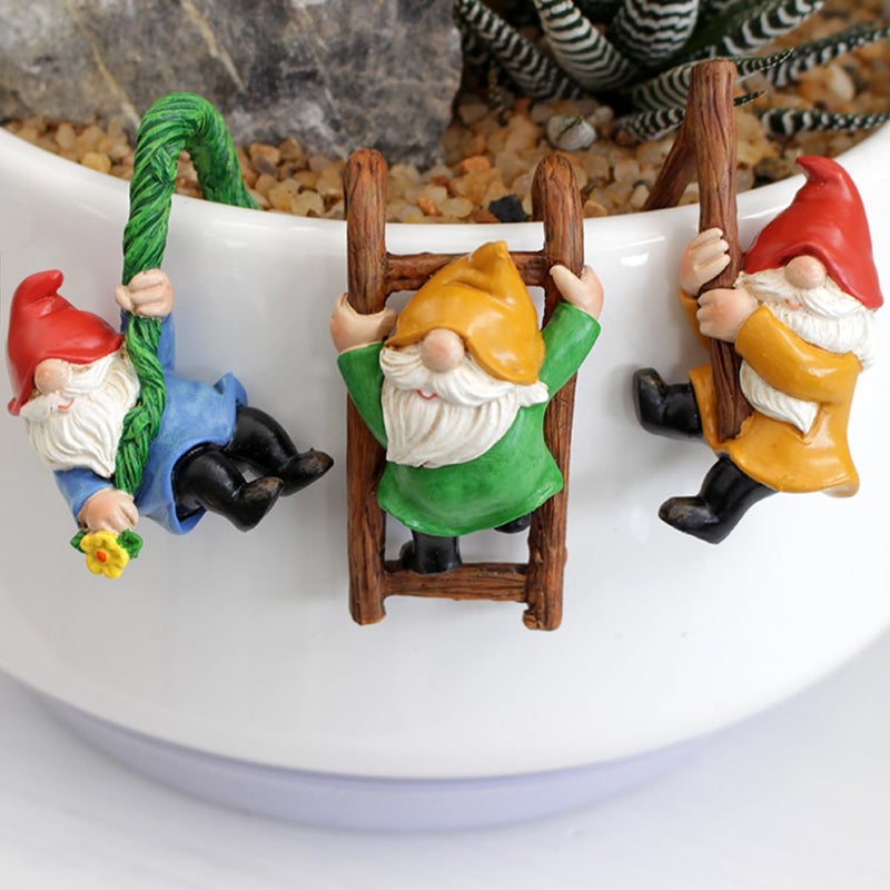 JARPSIRY Set of 3 Cute Climbing Gnome Figurines Flower Pot Hugger, Resin Hanging Gnomes Statue Outdoor Decor Fence Ornaments for Patio Lawn Garden Yard - Image 4