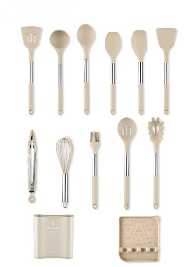 يوڠام طقم أدوات طبخ للمطبخ مكون من 13 قطعة – مجموعة ملاعق سيليكون مقاومة للحرارة بمقابض من الفولاذ المقاوم للصدأ - Image 2