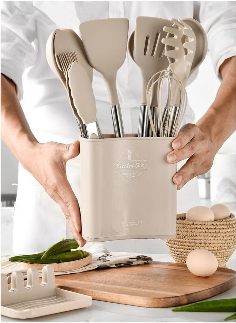 يوڠام طقم أدوات طبخ للمطبخ مكون من 13 قطعة – مجموعة ملاعق سيليكون مقاومة للحرارة بمقابض من الفولاذ المقاوم للصدأ - Image 3
