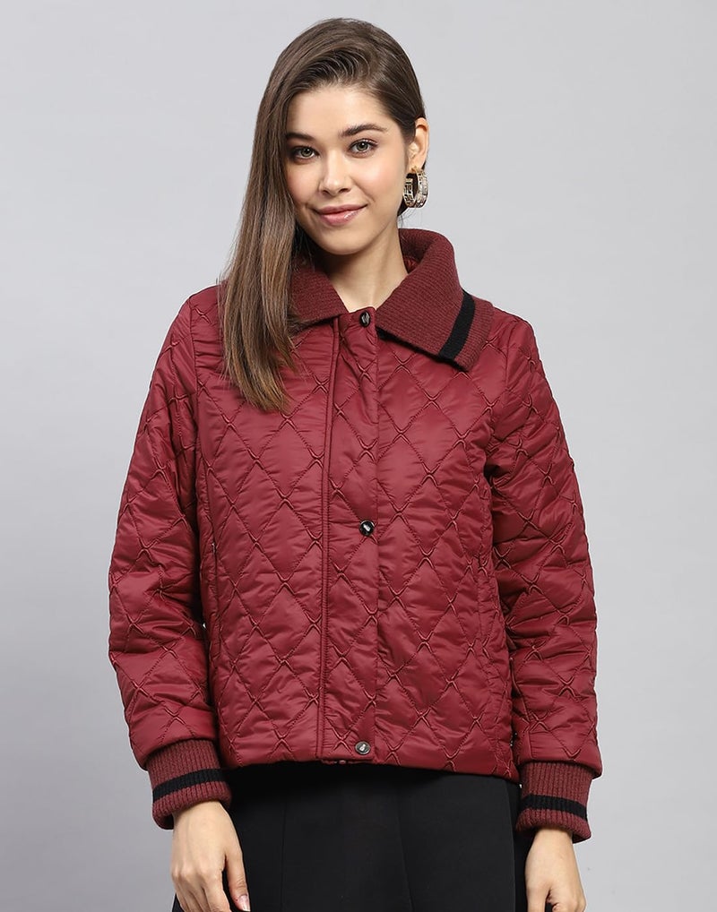 Monte Carlo Womens Embroidered Wine Collar Full Sleeve Jacket - Image 2