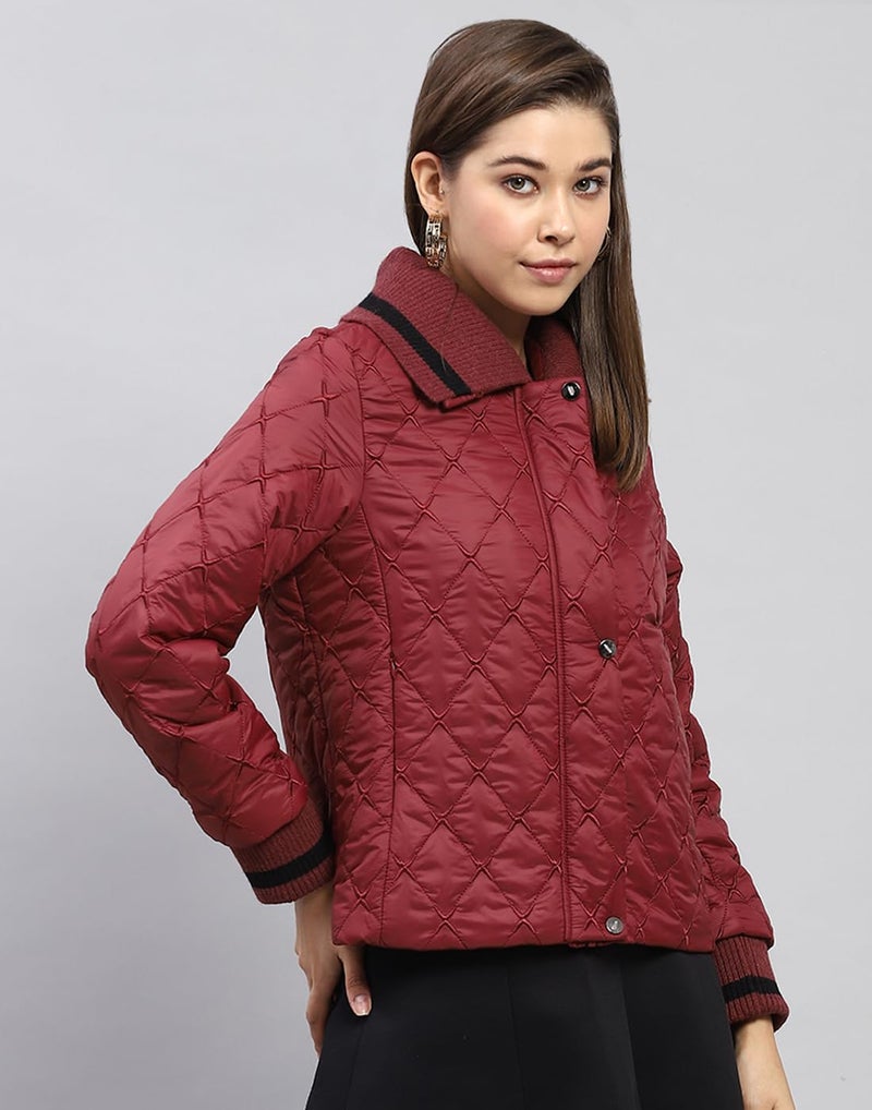 Monte Carlo Womens Embroidered Wine Collar Full Sleeve Jacket - Image 4