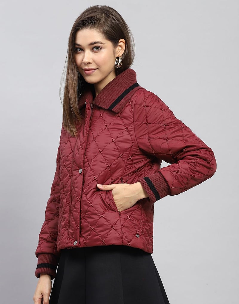 Monte Carlo Womens Embroidered Wine Collar Full Sleeve Jacket - Image 3