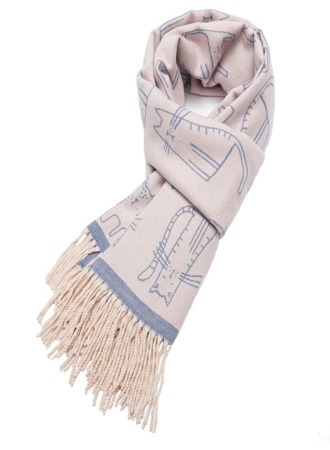 NaSoPerfect Women's Fringed Scarf Cat Pattern Cape Winter Large Soft Cashmere Feel Pashmina Shawls Warm Wraps Pink - Image 3