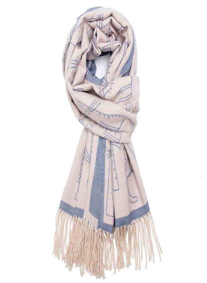 NaSoPerfect Women's Fringed Scarf Cat Pattern Cape Winter Large Soft Cashmere Feel Pashmina Shawls Warm Wraps Pink - Image 1