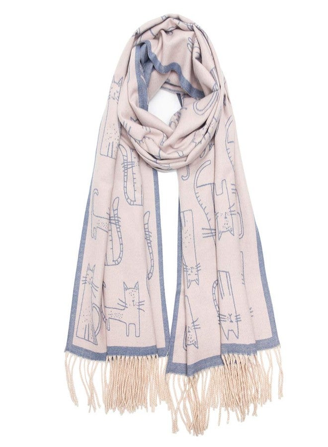 NaSoPerfect Women's Fringed Scarf Cat Pattern Cape Winter Large Soft Cashmere Feel Pashmina Shawls Warm Wraps Pink - Image 2