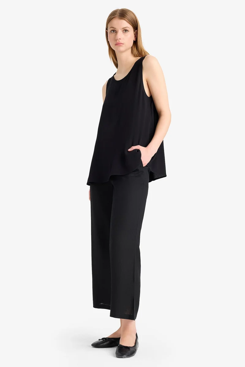 Defacto Culotte High Waist Linen Blend Crop Trousers