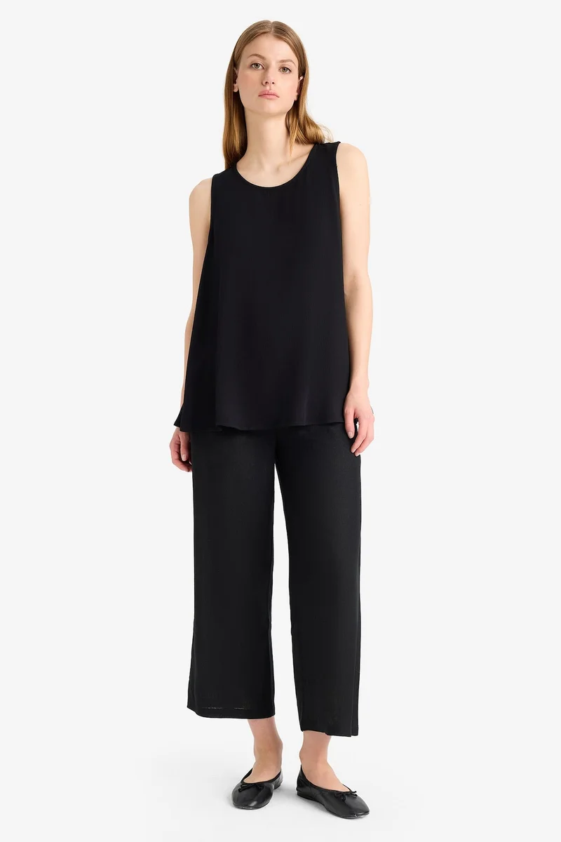 Defacto Culotte High Waist Linen Blend Crop Trousers