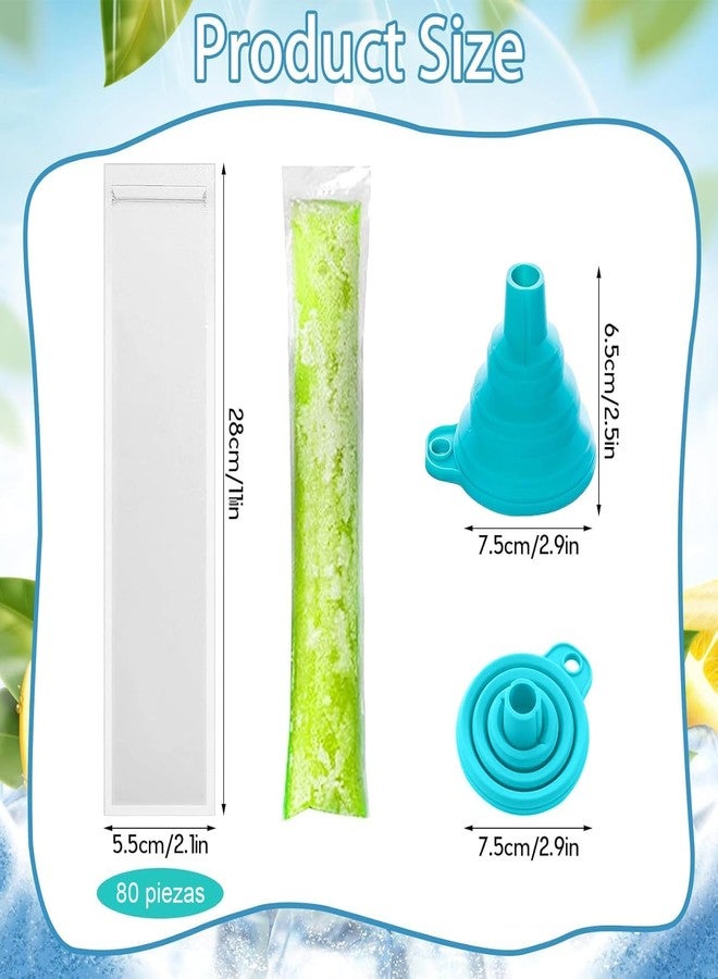 TARINI Ice Cube Tray, Ice Lolly Moulds, 80 Pcs Ice Pop Bags with Funnel, Disposable Popsicle Mould Bags, Leakproof Ice Lolly Bags for DIY Popsicles, Yogurt Sticks, Juice & Fruit Smoothies - Image 2