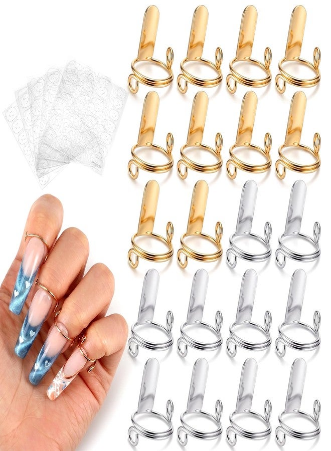 HaiFafafaing 20 Pcs Wudu Nail Rings Set With 120 Adhesive Tabs, Adjustable Metal Fingernail Rings For Press On Nails And Nail Art Decoration, Gold And Silver - Image 1