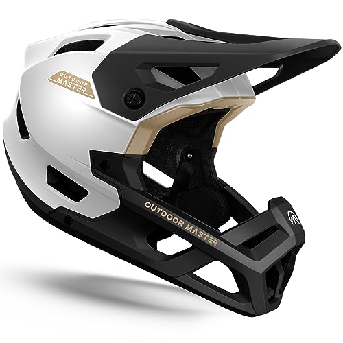 OutdoorMaster Full Face Mountain Bike Helmet for Men WomenTwo Removable Chin Pad Mountain Bike Helmet Grizzly Ventilation Lightweight Racing Downhill DH BMX MTB Helmet Pearl White Large