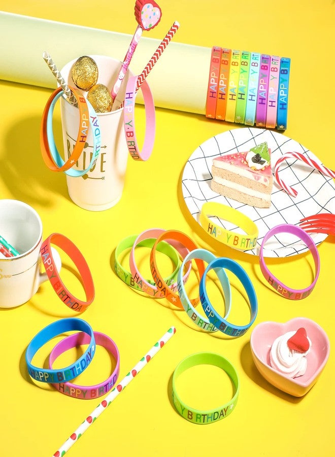 Zomiboo 24 Pcs Happy Birthday Rubber Bracelets Bulk Colored Silicone Stretch Wristbands for Kids Classroom Birthday Bracelets Party Favor for Back to School Gift Students Party Supplies, 8 Styles - Image 5