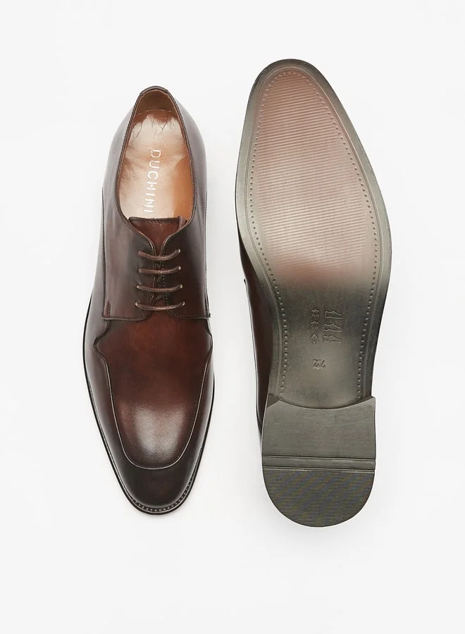 DUCHINI Men Leather Derby Shoes With Lace-Up Closure