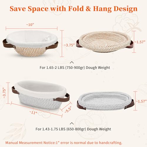 Aliggbent 38Pcs Sourdough Bread Baking Supplies – 11'' Oval & 10'' Round Cotton Rope Banneton Bread Proofing Baskets with Liners & Covers, Sourdough Starter Jar Kit, Scale, Bags & Bread Making Tools - Image 2