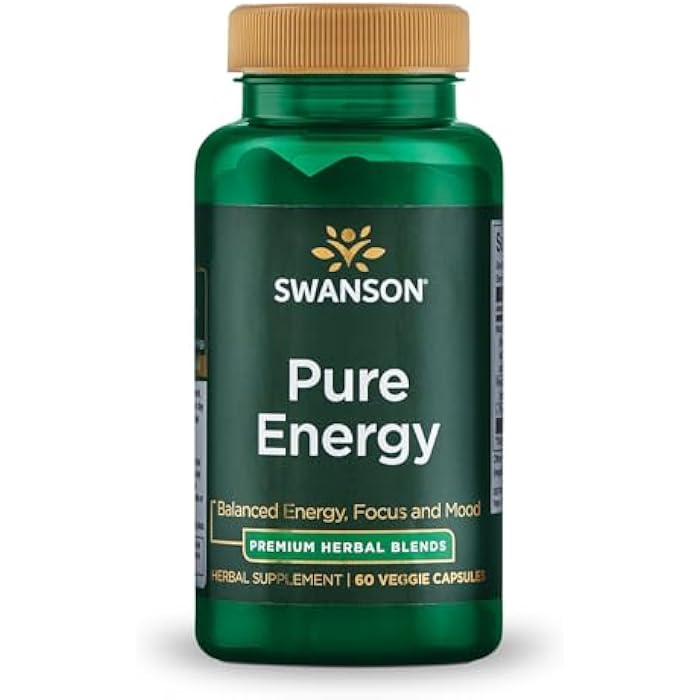 Swanson Pure Energy Metabolism Concentration Focus Support Stress Management Adaptogenic Herbs Herbal Supplement 60 Veggie Capsules (Veg Caps) Vegan - Image 1