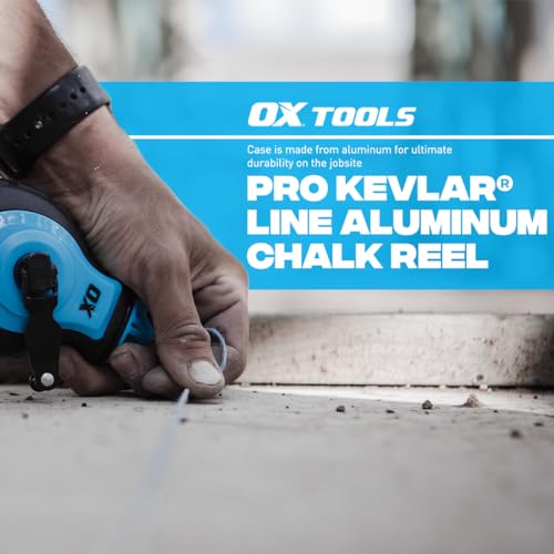 OX Tools Pro Aluminum Body Chalk Reel 6x Gear with Kevlar Reinforced Line | Strong Thick Bold Chalk Line | Chalk Line Tool | Chalk Box | KEVLAR line - Image 2