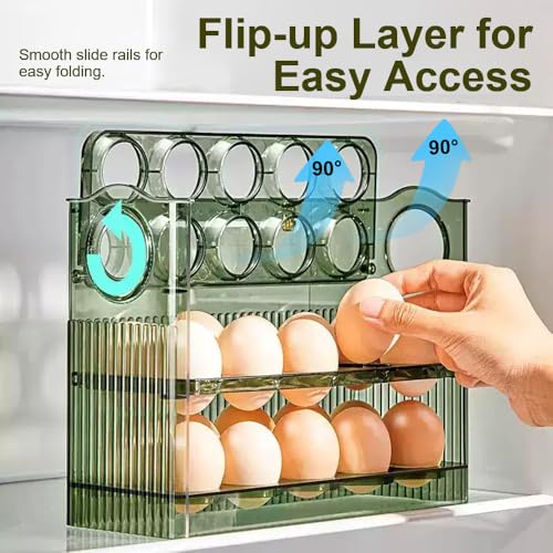 Koja Three-layer Flip-up Egg Storage Container Holder for Refrigerator, Kitchen. 30-Egg Organizer - New Space-Saving, Easy-Access Design, Easy-Clean, Durable, BPA-free. Protects Eggs from Cracking. - Image 3
