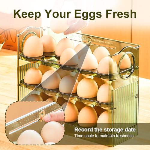 Koja Three-layer Flip-up Egg Storage Container Holder for Refrigerator, Kitchen. 30-Egg Organizer - New Space-Saving, Easy-Access Design, Easy-Clean, Durable, BPA-free. Protects Eggs from Cracking. - Image 2