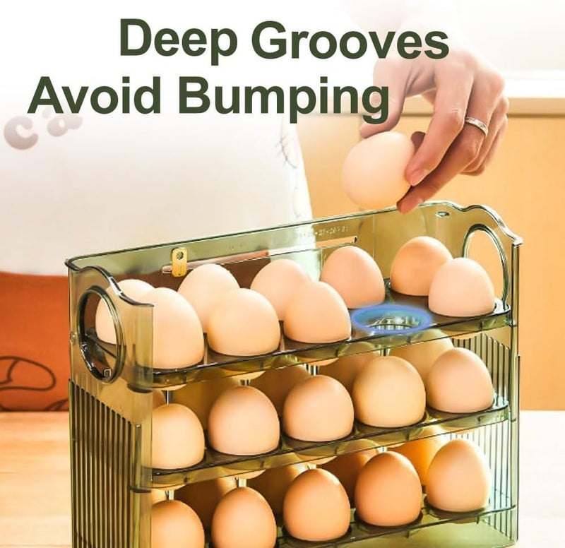 Koja Three-layer Flip-up Egg Storage Container Holder for Refrigerator, Kitchen. 30-Egg Organizer - New Space-Saving, Easy-Access Design, Easy-Clean, Durable, BPA-free. Protects Eggs from Cracking. - Image 5