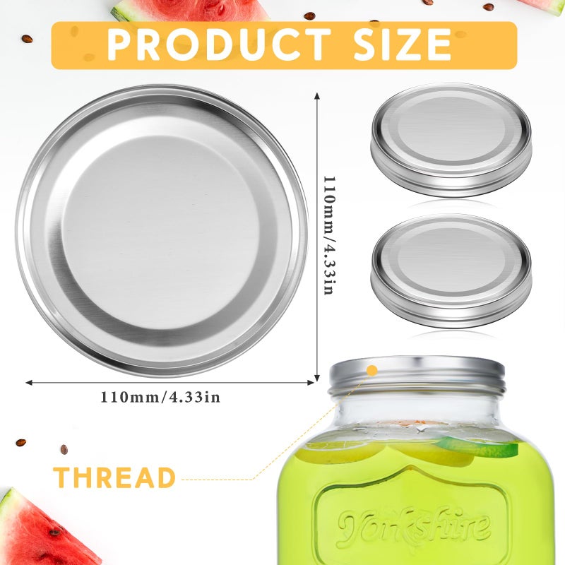 Uiifan 2 Pcs 304 Stainless Steel Replacement Mason Jar Lids Wide Mouth Canning Airtight Reusable Rust Leakproof Lids for Continuous Thread Closure Jar Summer Party(110mm, 1 Gallon,Silver) - Image 2