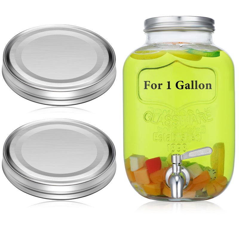 Uiifan 2 Pcs 304 Stainless Steel Replacement Mason Jar Lids Wide Mouth Canning Airtight Reusable Rust Leakproof Lids for Continuous Thread Closure Jar Summer Party(110mm, 1 Gallon,Silver) - Image 1