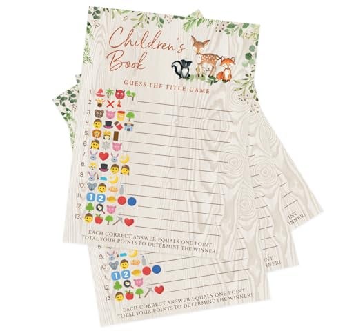 Printed Party Baby Shower Games – Children's Book Title Guessing Game for Boy or Girl, Woodland Forest Animals Theme, 50 Cards - Image 5