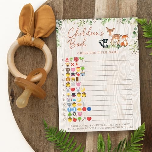 Printed Party Baby Shower Games – Children's Book Title Guessing Game for Boy or Girl, Woodland Forest Animals Theme, 50 Cards - Image 2