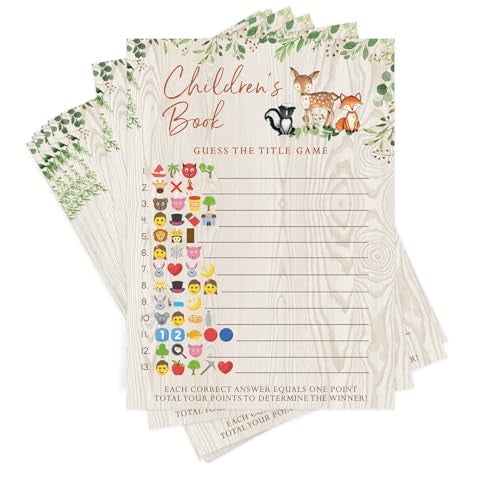 Printed Party Baby Shower Games – Children's Book Title Guessing Game for Boy or Girl, Woodland Forest Animals Theme, 50 Cards - Image 1