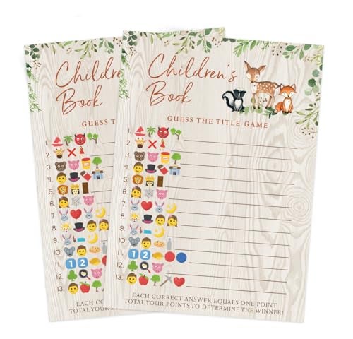 Printed Party Baby Shower Games – Children's Book Title Guessing Game for Boy or Girl, Woodland Forest Animals Theme, 50 Cards - Image 4
