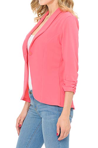 MINEFREE Women's 3/4 Ruched Sleeve Lightweight Work Office Blazer Jacket Coral S - Image 3