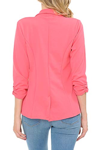 MINEFREE Women's 3/4 Ruched Sleeve Lightweight Work Office Blazer Jacket Coral S - Image 4