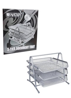 Metal Mesh 3-Tier Document Tray Silver