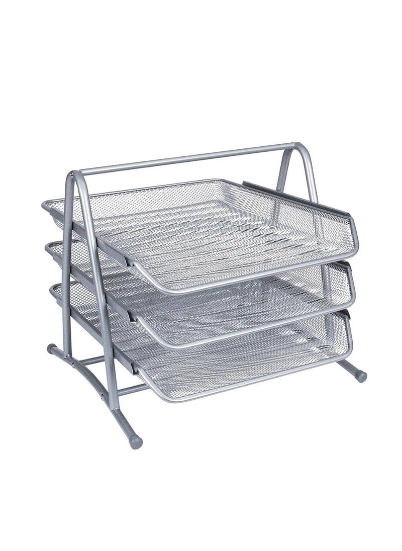 PARTNER - Metal Mesh 3-Tier Document Tray Silver - Image 1