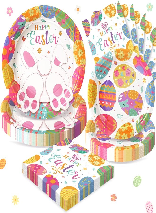 Fighting to Achieve Happy Easter Plates and Napkins, 72PCS Colorful Easter Party Supplies, Bunny and Eggs Disposable Paper Plates, Spring Party Supplies, Rabbits Easter Party Decorations Serves 24 - Image 1