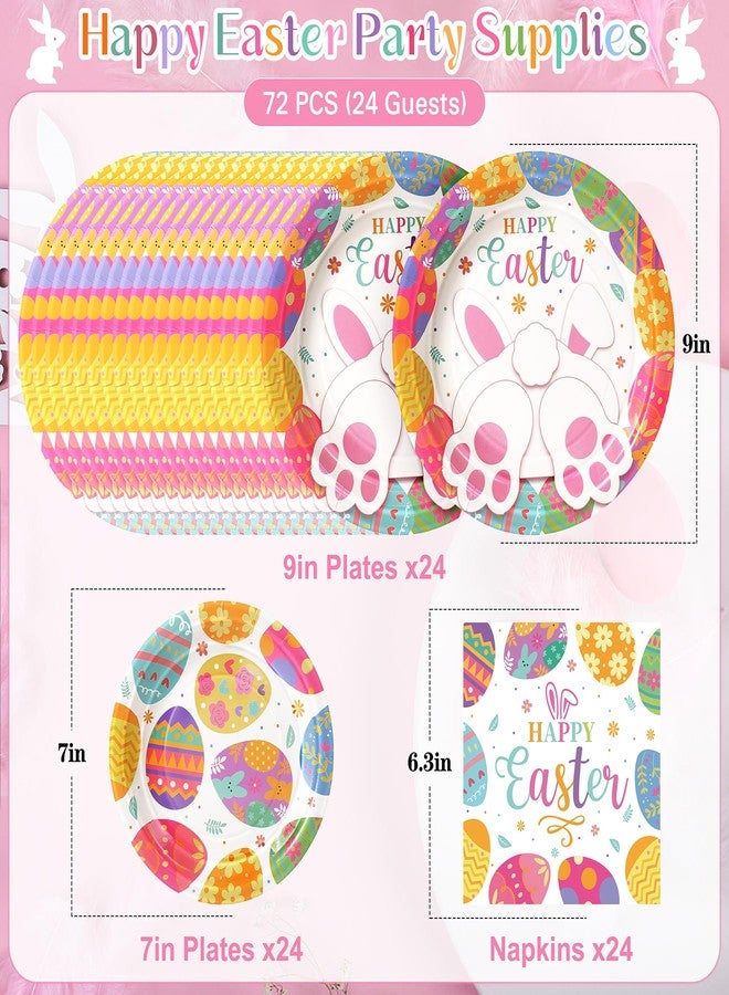 Fighting to Achieve Happy Easter Plates and Napkins, 72PCS Colorful Easter Party Supplies, Bunny and Eggs Disposable Paper Plates, Spring Party Supplies, Rabbits Easter Party Decorations Serves 24 - Image 2