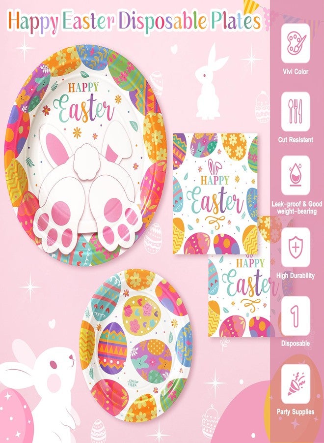 Fighting to Achieve Happy Easter Plates and Napkins, 72PCS Colorful Easter Party Supplies, Bunny and Eggs Disposable Paper Plates, Spring Party Supplies, Rabbits Easter Party Decorations Serves 24 - Image 3