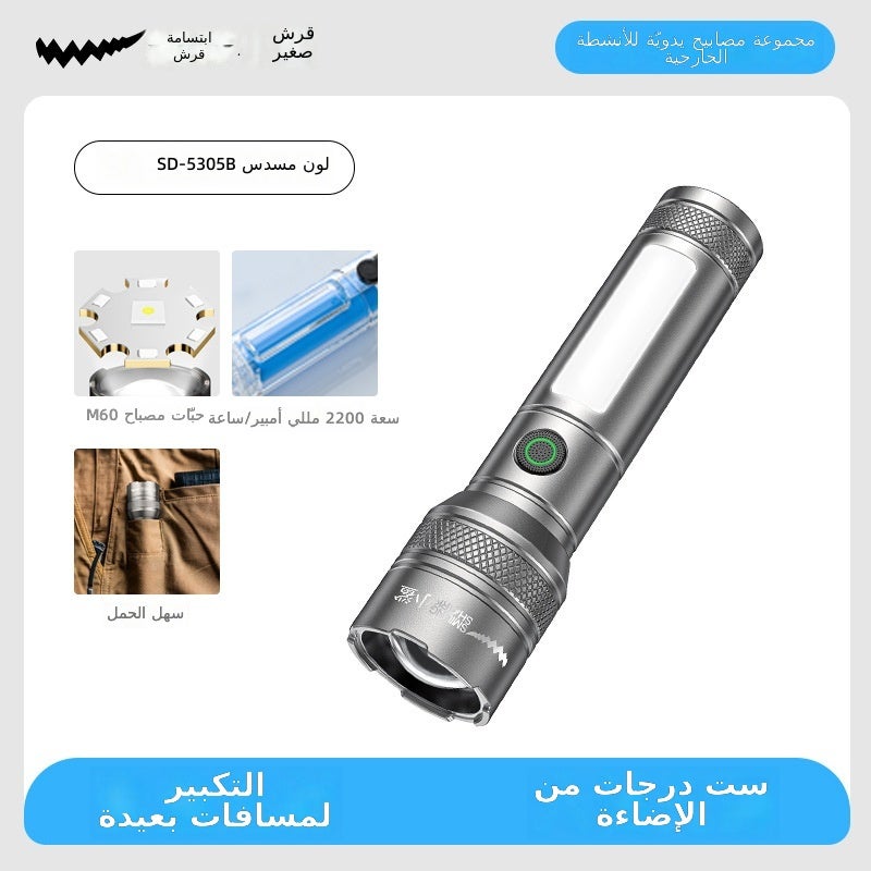 القرش المبتسم مصباح يدوي LED قابل لإعادة الشحن من SMILING SHARK - كشاف قوي مع زوم للتخييم والتنزه والطوارئ - Image 1