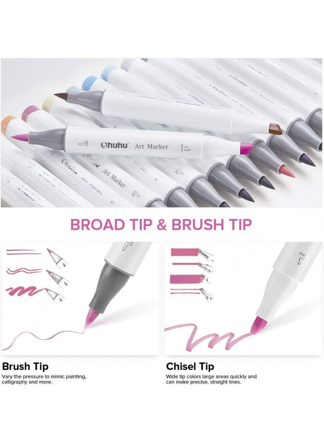 Ohuhu Pastel Markers Brush Tip - 48 Pastel Colors Double Tipped, Marker Set of Honolulu Sweetness for Artist Adults Coloring Sketching Illustration- Brush & Chisel- Alcohol-based Refillable Ink - Image 2