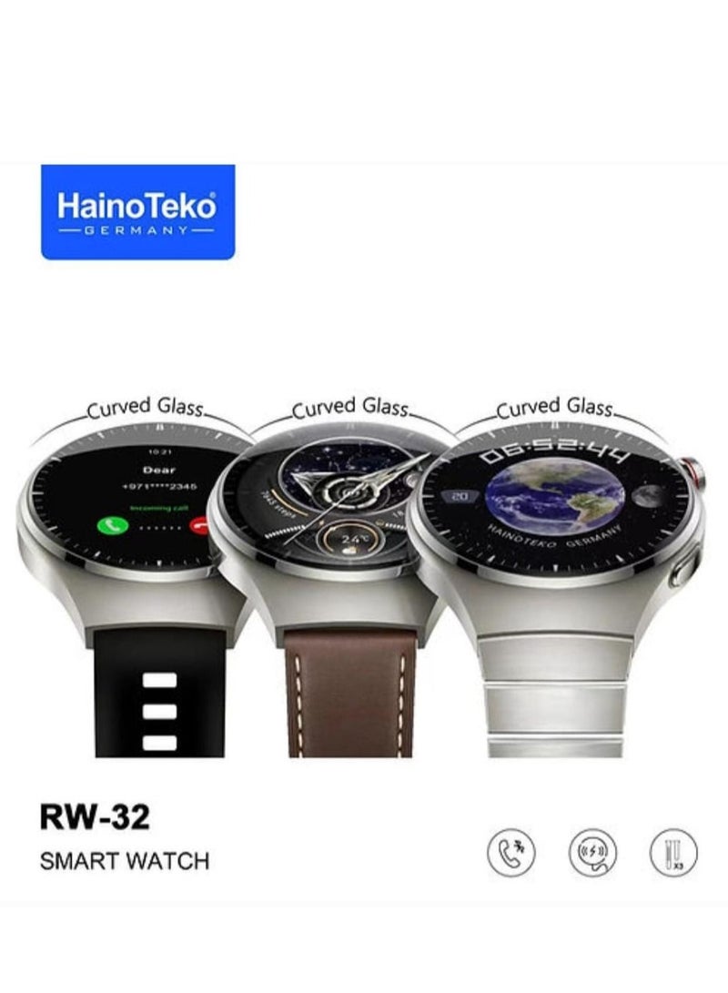Haino Teko RW32 Smart Watch IPS HD AMOLED Screen Curved Glass Three Bands Silicone Stainless Steel Leather - Image 1