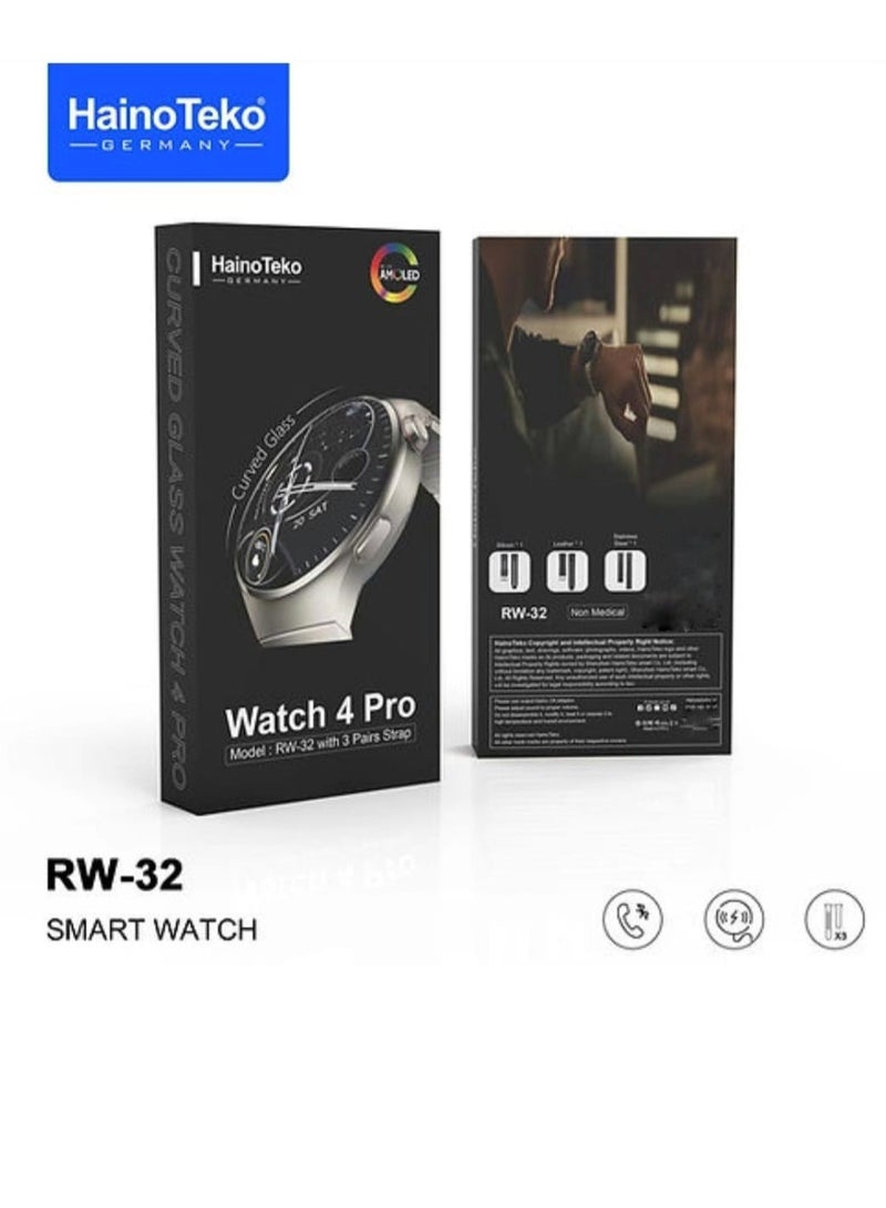 Haino Teko RW32 Smart Watch IPS HD AMOLED Screen Curved Glass Three Bands Silicone Stainless Steel Leather - Image 2