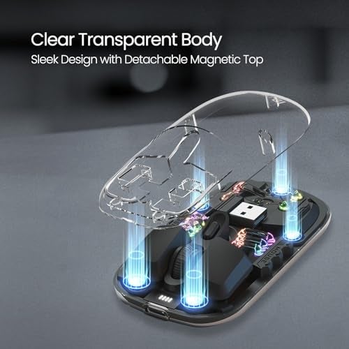 Portronics Toad 5 Transparent Bluetooth Mouse with 2.4 GHz & BT 5.3 Dual Wireless, Rechargeable, RGB Lights, Connect 3 Devices, Sleek Design for Laptop, Smartphone, Tablet (Black) - Image 4