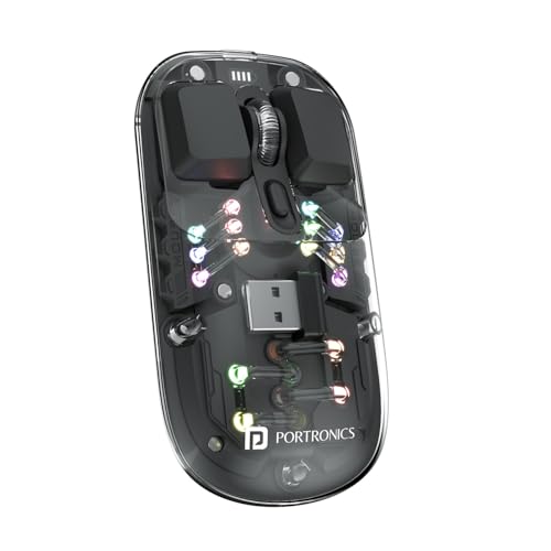 Portronics Toad 5 Transparent Bluetooth Mouse with 2.4 GHz & BT 5.3 Dual Wireless, Rechargeable, RGB Lights, Connect 3 Devices, Sleek Design for Laptop, Smartphone, Tablet (Black) - Image 1
